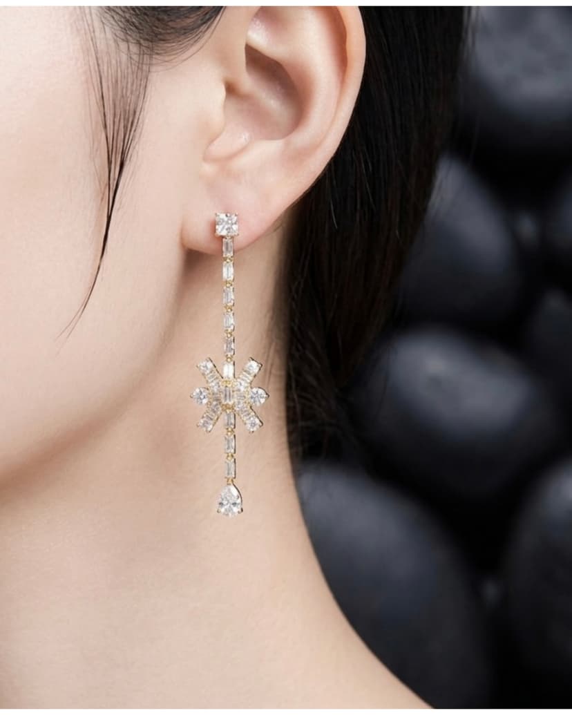 Zircon Starburst Teardrop Earrings